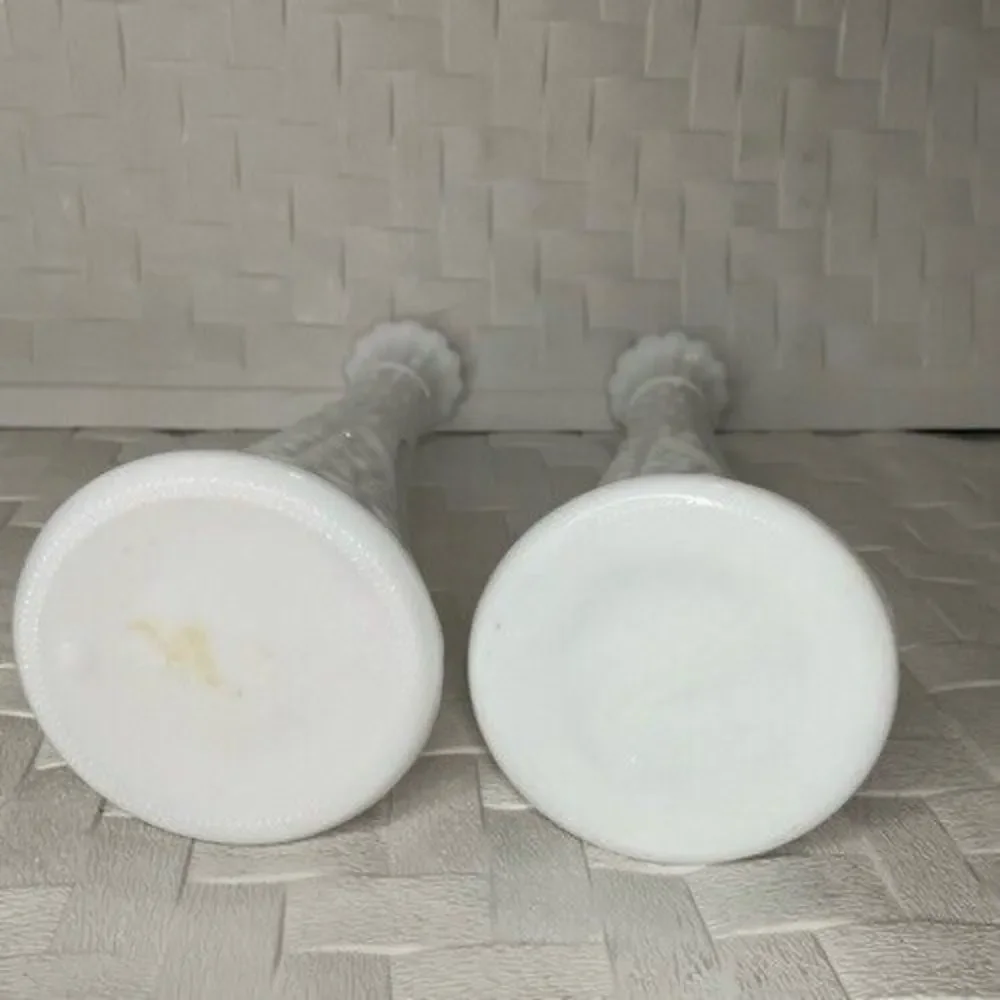 Vintage Anchor Hocking Milk Glass Bud Vase Stars and Bars‎ Set of 2 Two Vases 9”